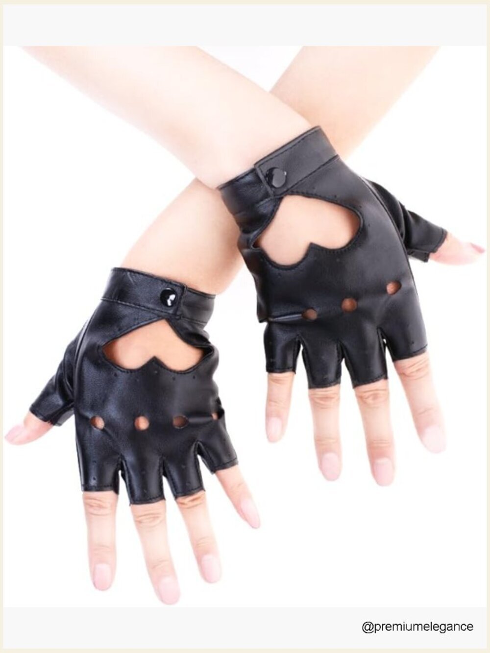 Women PU Leather Half Finger Gloves with Studs - Performance
